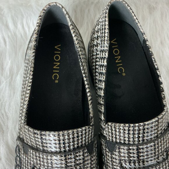 Vionic Gray White Black Metallic Houndstooth Fillmore Lug Penny Loafers 9.5 - Picture 3 of 8